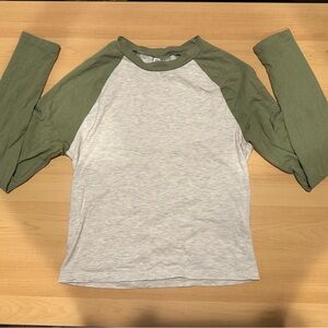 H&M Kids Olive Green and Light Gray Raglan Tee